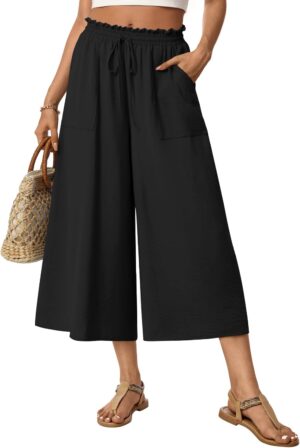 Anyhold Womens Capri Pants Wide Leg...