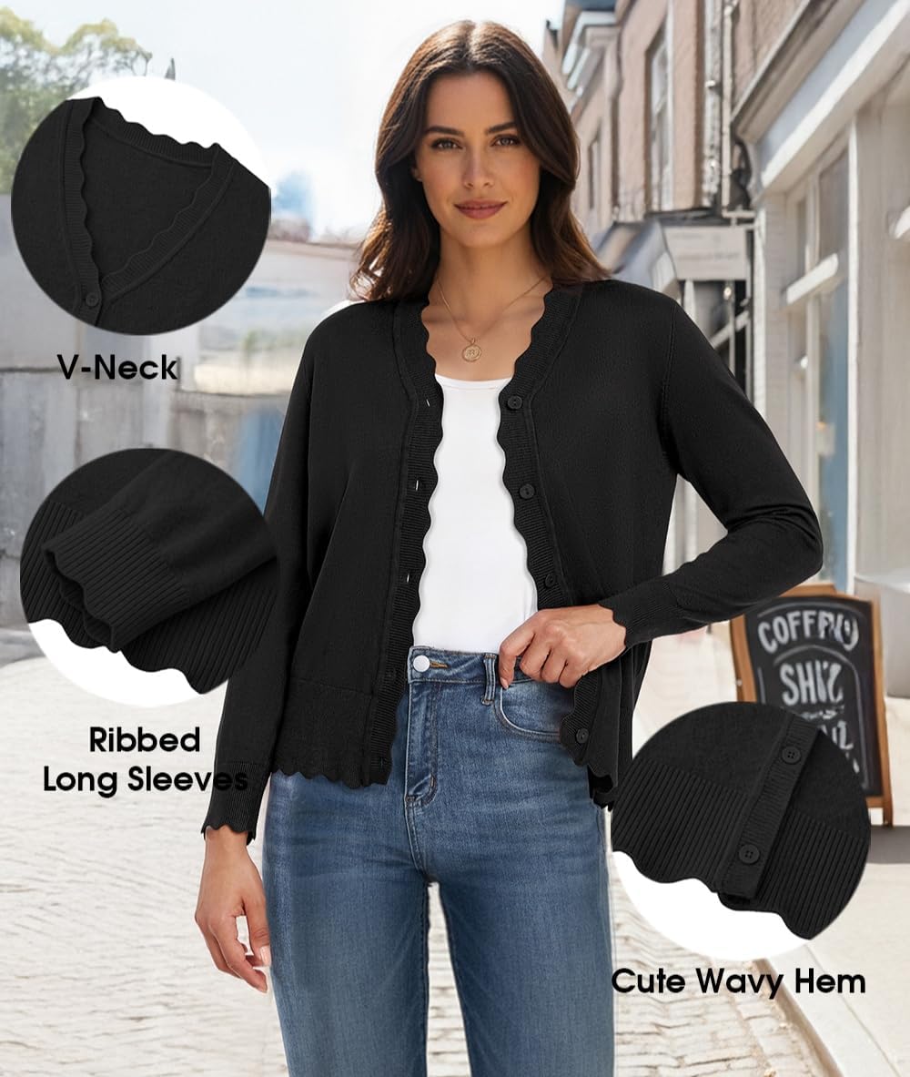 GRECERELLE Women's Long Sleeve V-Neck Button Down Cardigan Knit Shrugs Sweater - Image 5