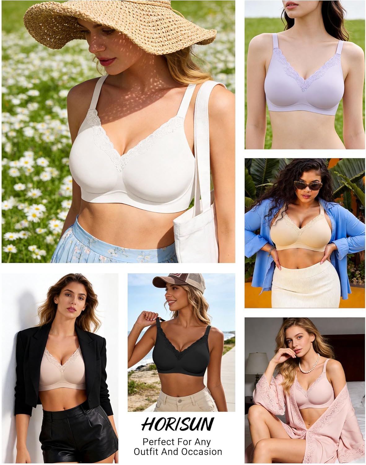 HORISUN Wireless No Underwire Bra for Women V-Neck Lace Trim Jelly Supportive Seamless Bra Comfortable Tshirt Bralette - Image 6