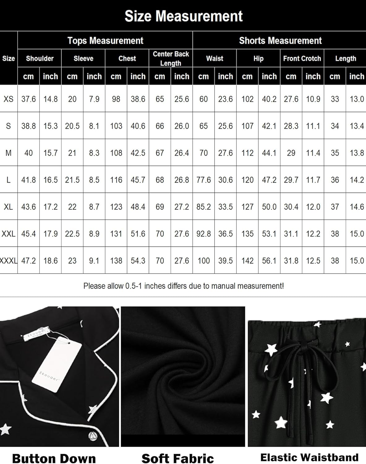 Ekouaer Pajamas Set for Women Short Sleeve Sleepwear Button Down Pjs Soft 2 Piece Lounge Sets XS-XXXL - Image 6