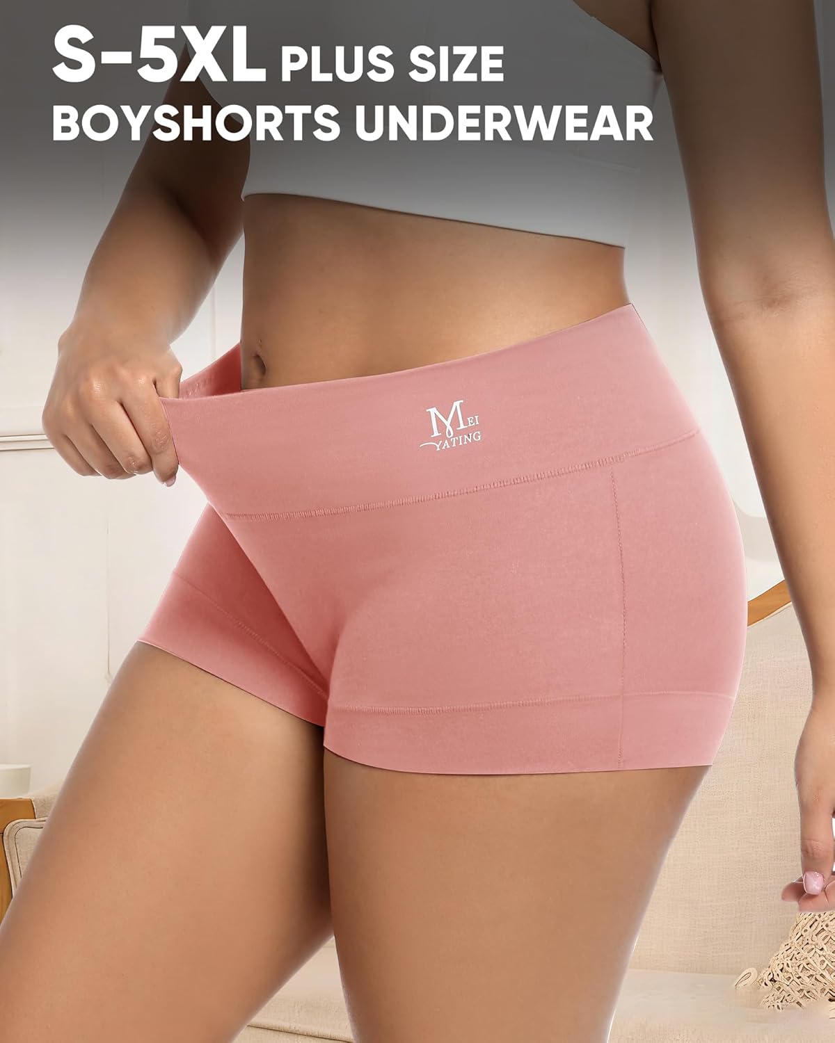 MEIYATING Boy Shorts Underwear for Women High Waisted Cotton Panties Stretch Briefs 4 Pack Plus Size - Image 4