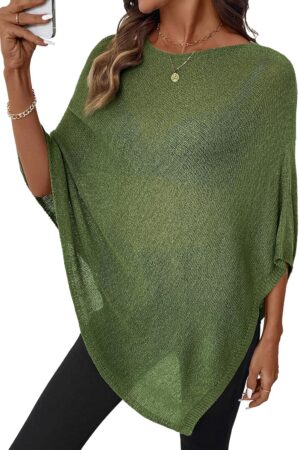 SHEWIN Womens Sheer Knit Poncho Cro...