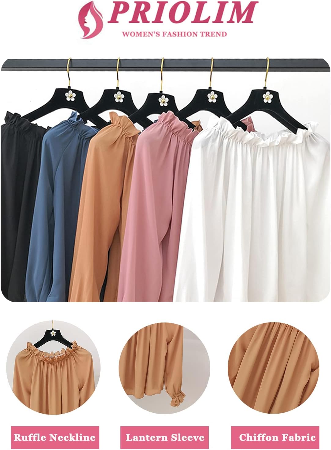 Spriolim Women's Off Shoulder Top Ruffle Long Sleeve Chiffon Blouse Casual Loose Shirts - Image 5