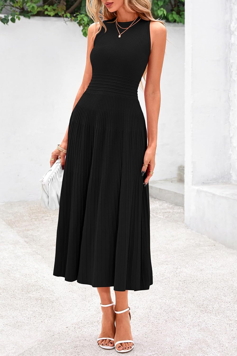 PRETTYGARDEN Spring Casual Dresses for Women 2026 Summer Business Work Midi Sleeveless A Line Pleated Cocktail Dress - Image 8