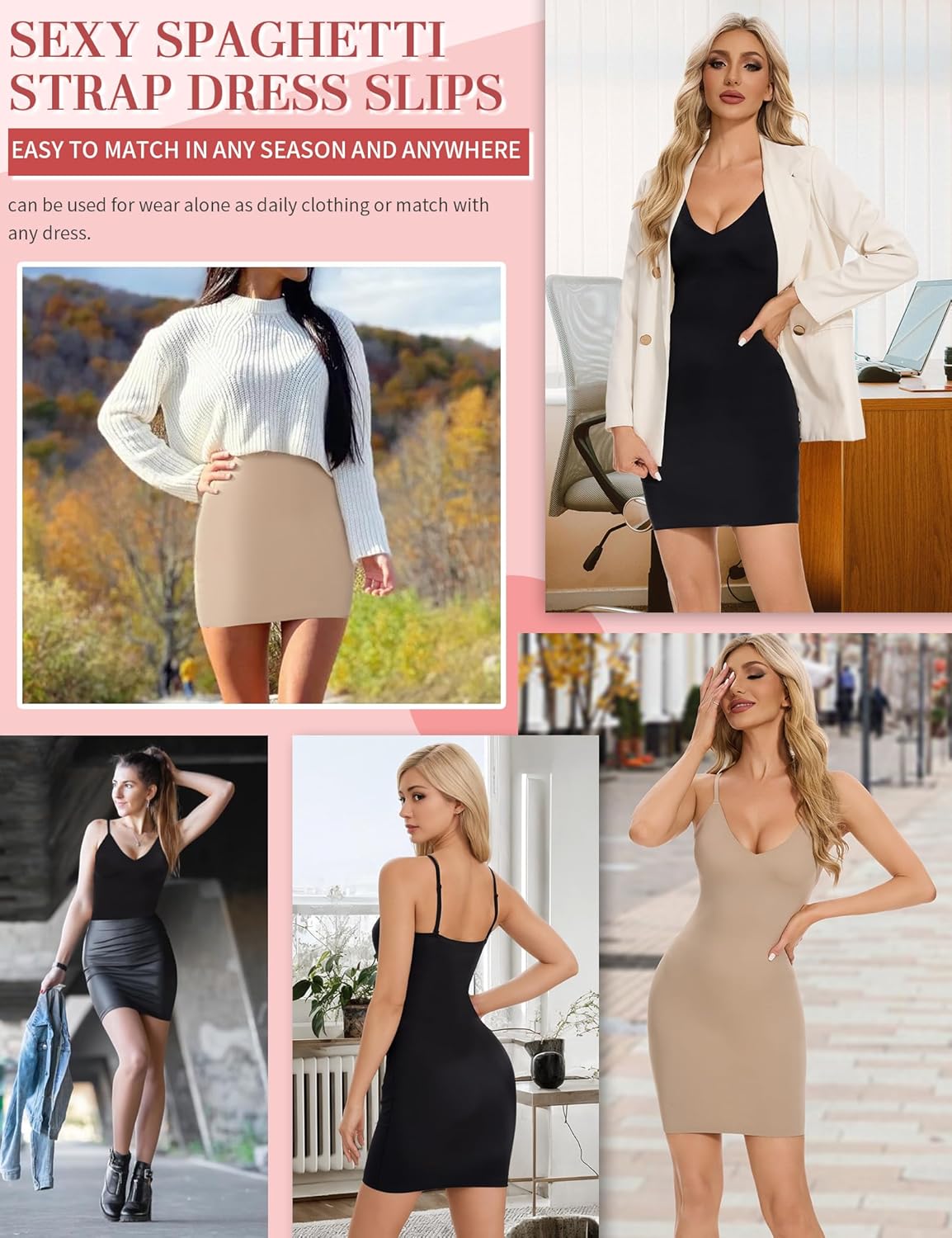SLIMBELLE Shapewear Slips For Under Dress Deep V Neck Adjustable Strap Tummy Control Full Slip Seamless Shaper For Women - Image 5