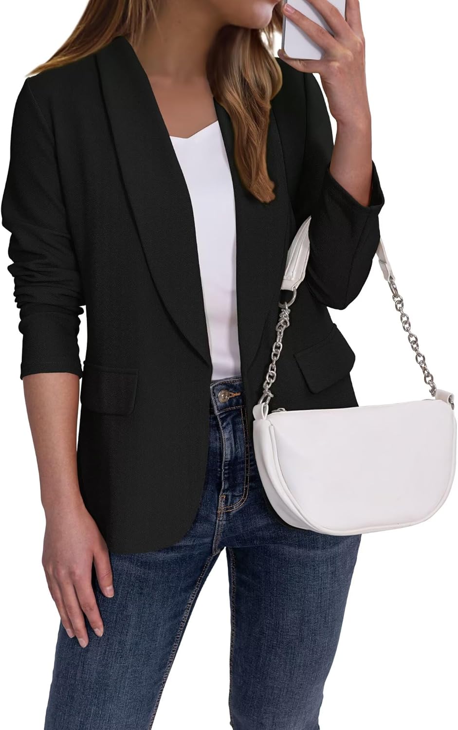 Ahlaray Women's Blazer Business Casual Lapel Collar Long Sleeve Open Front Work Office Suit Jackets Blazer, S-XL