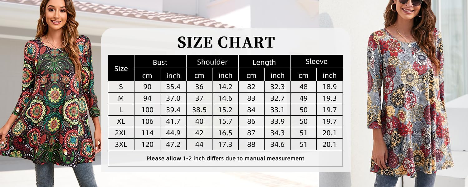 ENMAIN Womens Tops 3/4 Sleeve Tunic Tops Dressy Casual Plus Size Tunic To Wear With Leggings Swing Shirt Loose Fit Blouses - Image 7