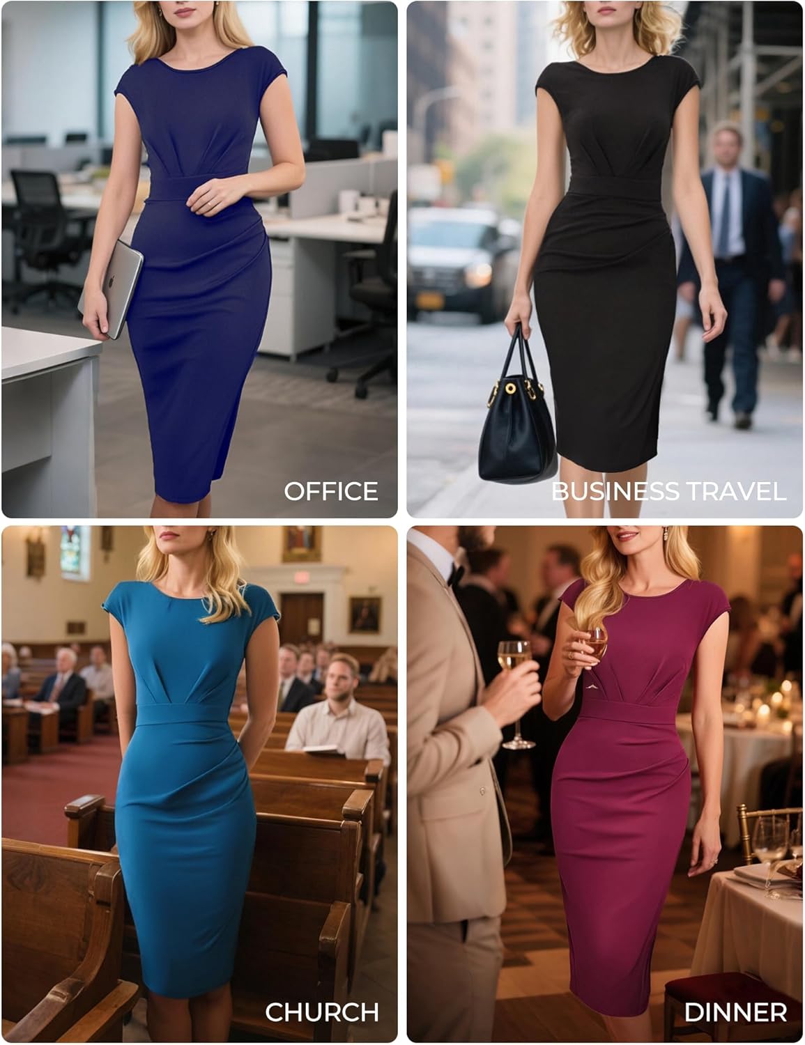 GRACE KARIN Women's Wear to Work Dresses 2026 Cap Sleeve Sheath Bodycon Midi Dress Ruched Business Office Pencil Dress - Image 2