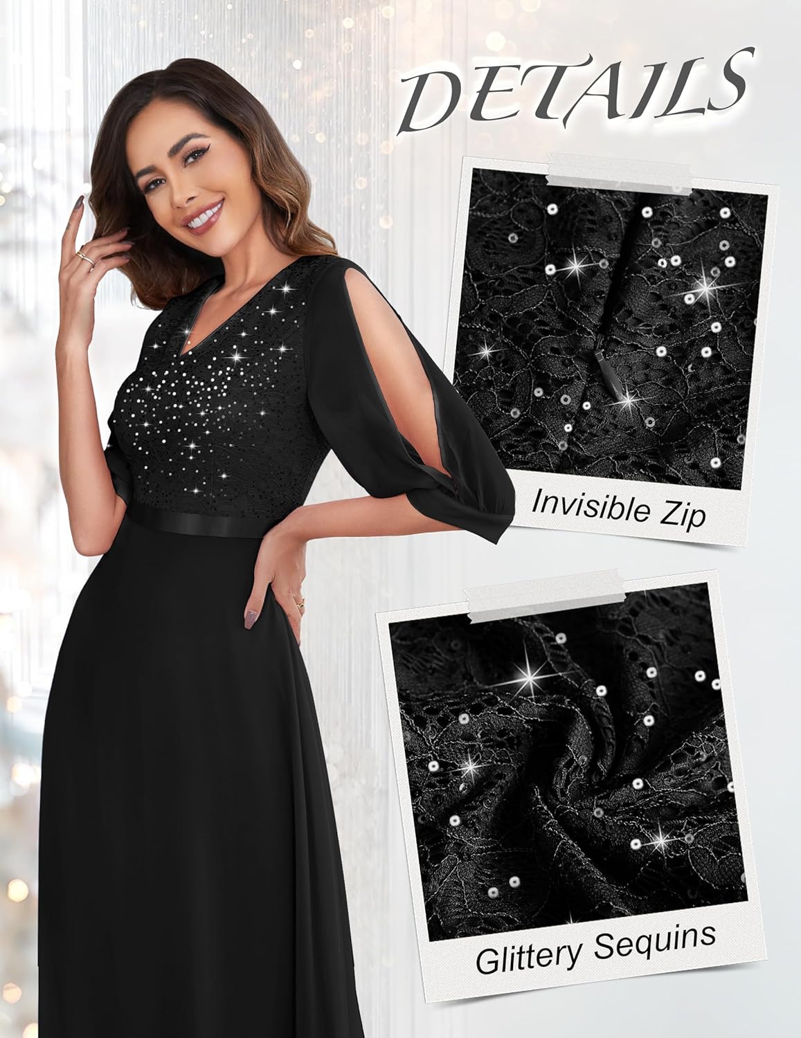 Wedtrend Women's Sequin Dresses Sparkly Glitter Dress Split Sleeves Formal Dresses Maxi Evening Dress - Image 2