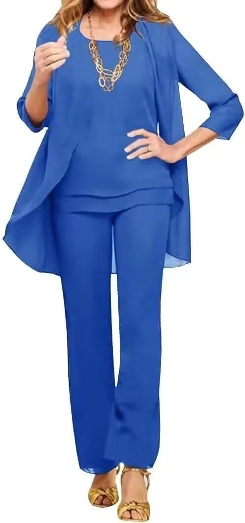 3 Pieces Mother of The Bride Pant Suits for Wedding Guest Chiffon Formal Outfits for Women Dressy KW004