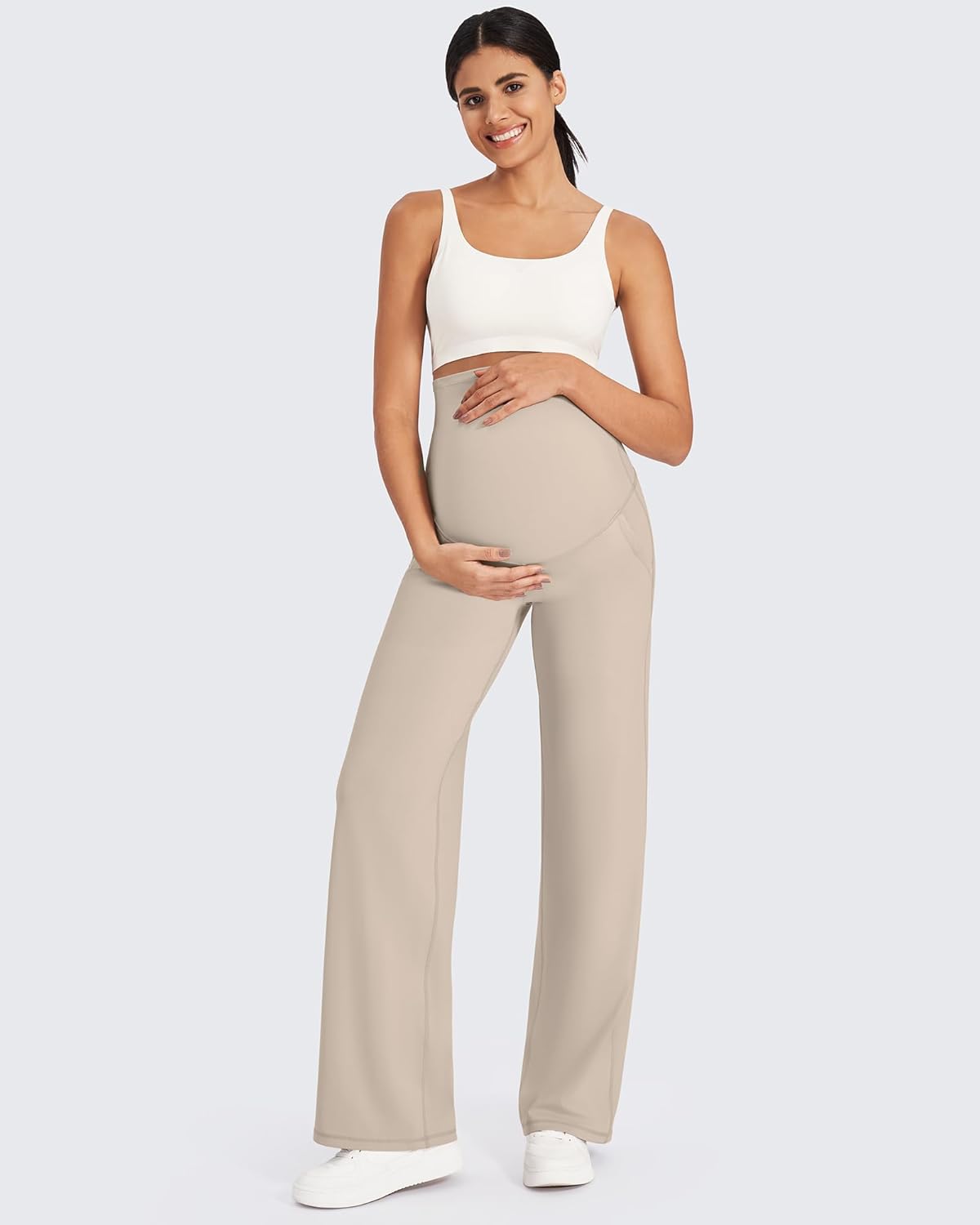 G4Free EverGoing Maternity Pants Over the Belly Yoga Dress Work Stretchy Lounge Pregnancy Wide Leg Trousers with Pockets - Image 6