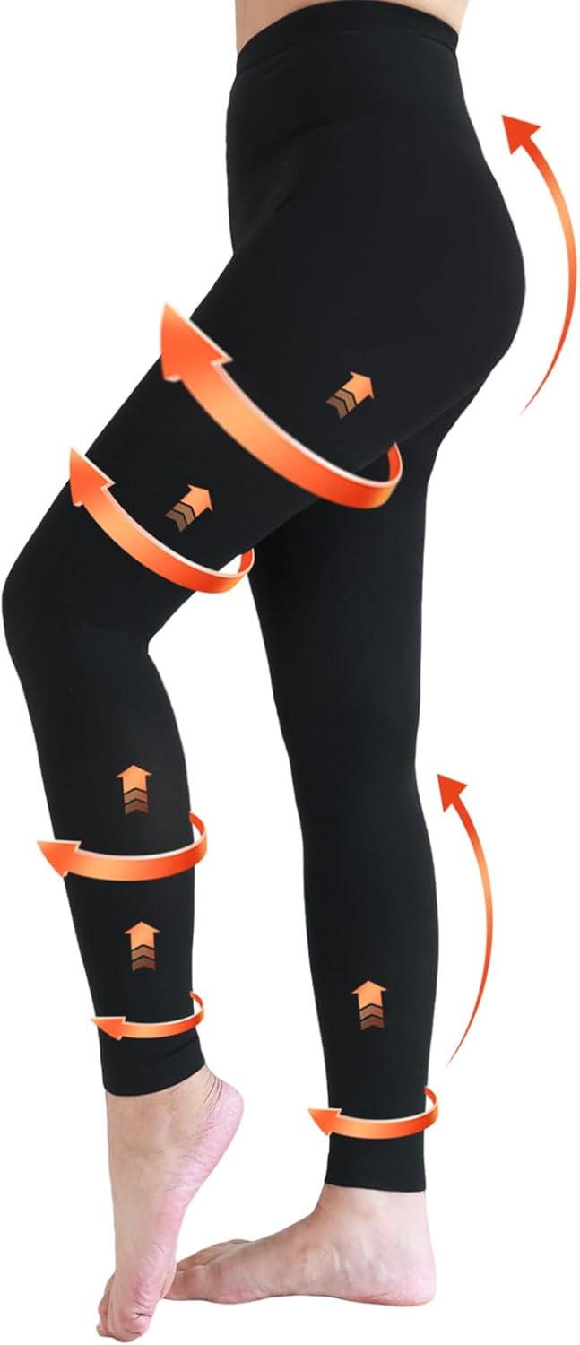 Medical Compression Pantyhose for Women & Men, 20-30mmHg Graduated Support Compression Tights Footless Medical Compression Stockings & Leggings for Edema, Varicose Veins, Swelling(Black,L)