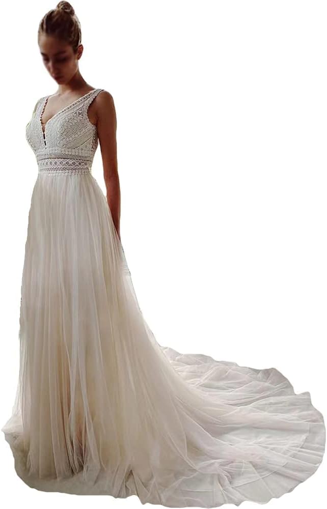 Sorayan Wedding Dresses for Bride Illusory Lace Bohemia V Neck Layers Tulle A Line Beachy Wedding Gowns…