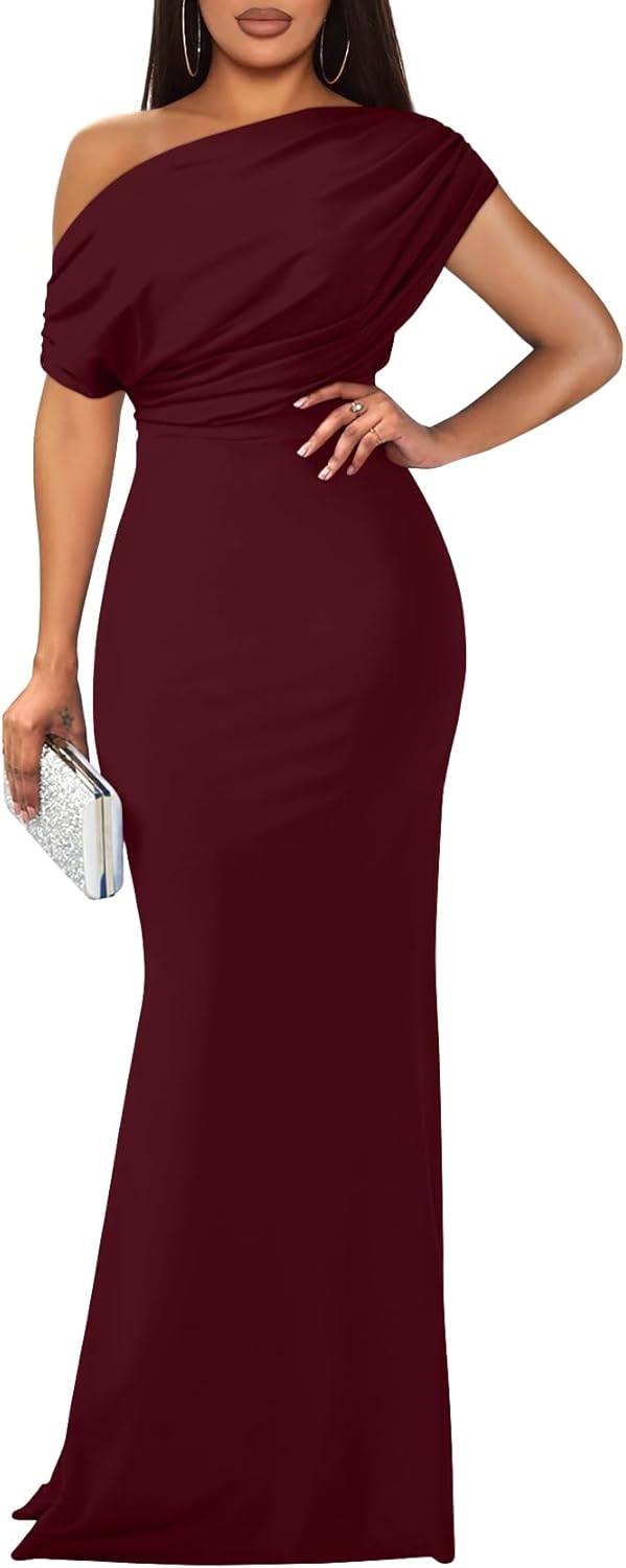 YMDUCH Women's Elegant Sleeveless Off Shoulder Bodycon Long Formal Party Evening Dress