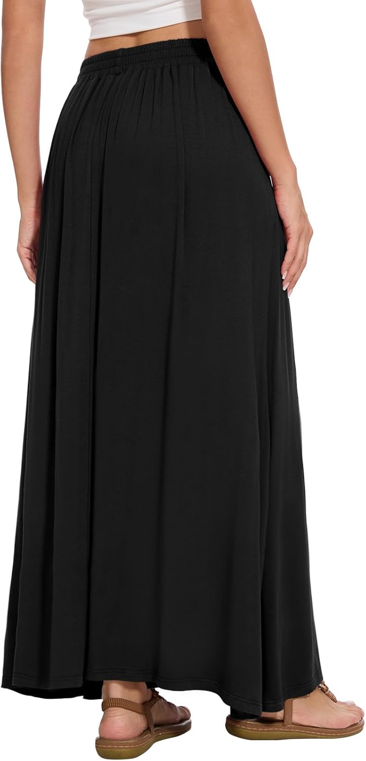 Womens Maxi A-line Long Skirt Casual 2026 Elastic High Waist Flowy Skirts with Pockets - Image 3