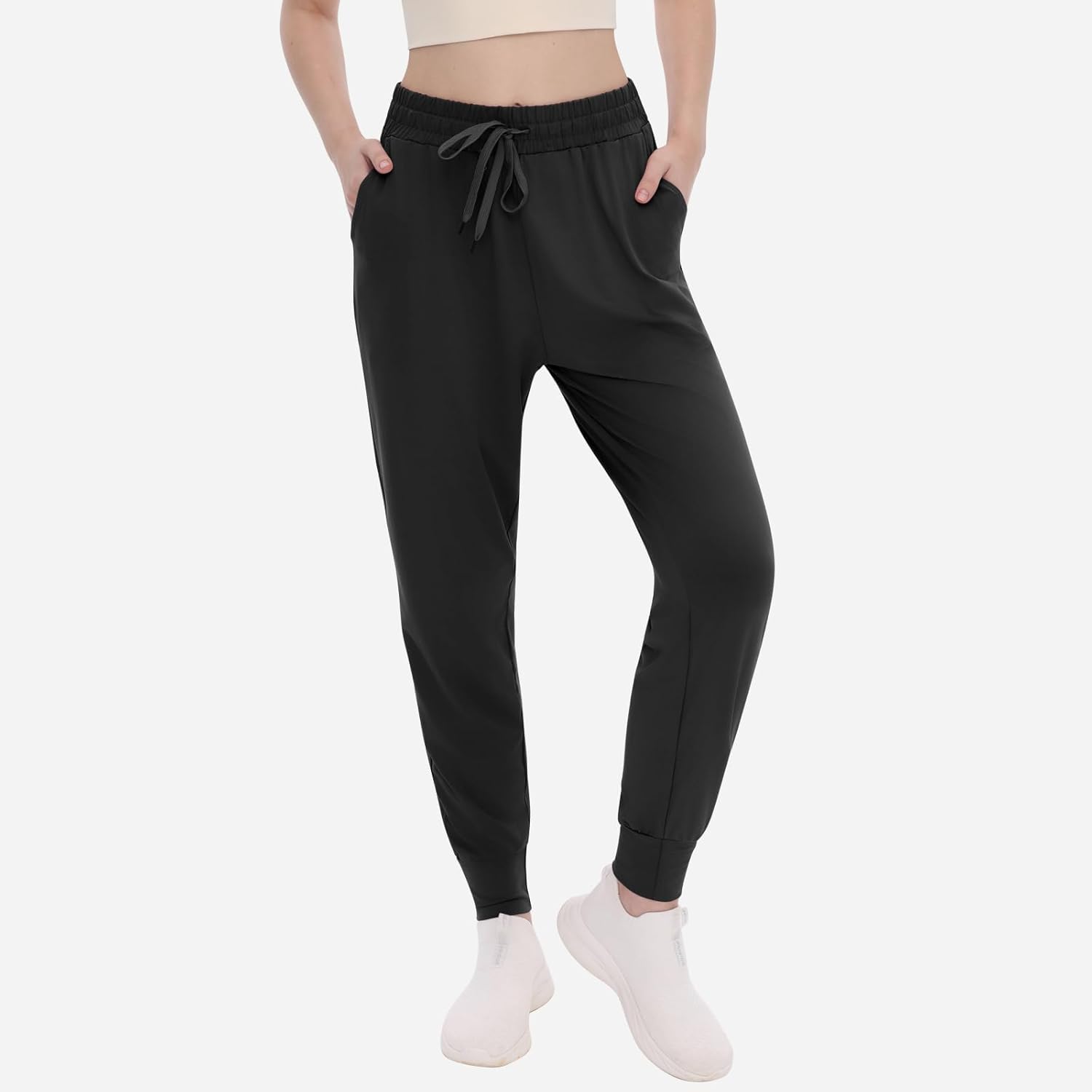 TNNZEET Women's Joggers with Pockets - High Waisted Sweatpants Tapered Leg Drawstring Lightweight Athletic Pants - Image 2