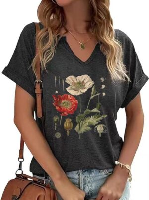 PUCKOLITY Vintage Flowers V Neck Sh...