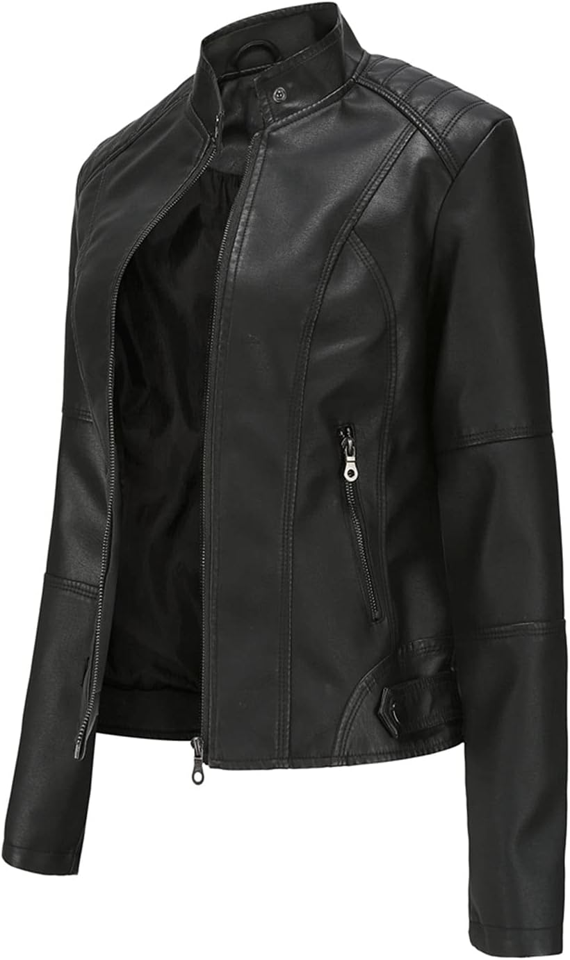 DEAR MODEL Faux Leather Jacket Women Bomber Jacket Women's Belted Motorcycle Jacket - Image 3
