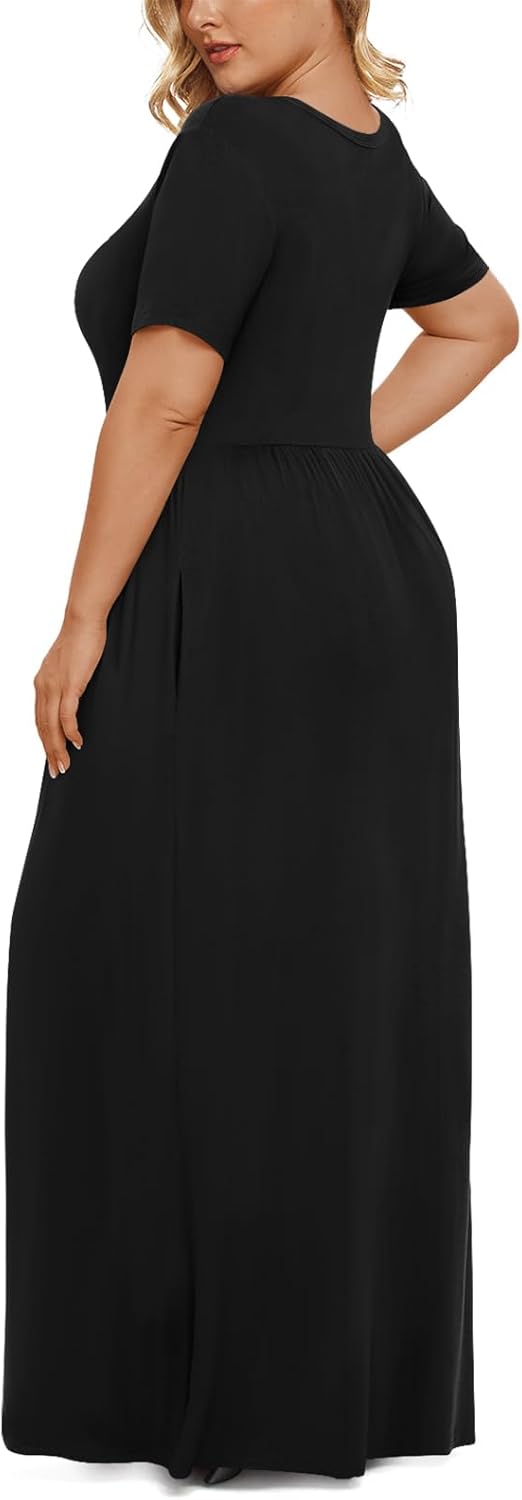 LONGYUAN Women's Plus Size Maxi Dresses for Curvy Women Summer Short Sleeve Casual 2026 Long Dress XL-6XL - Image 3