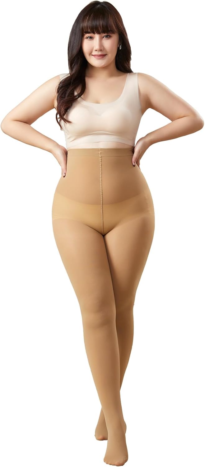 MOOCHI 2 Pairs Women's Plus Size Opaque Tights Control Top High Waist Ultra Soft Elastic - Image 2