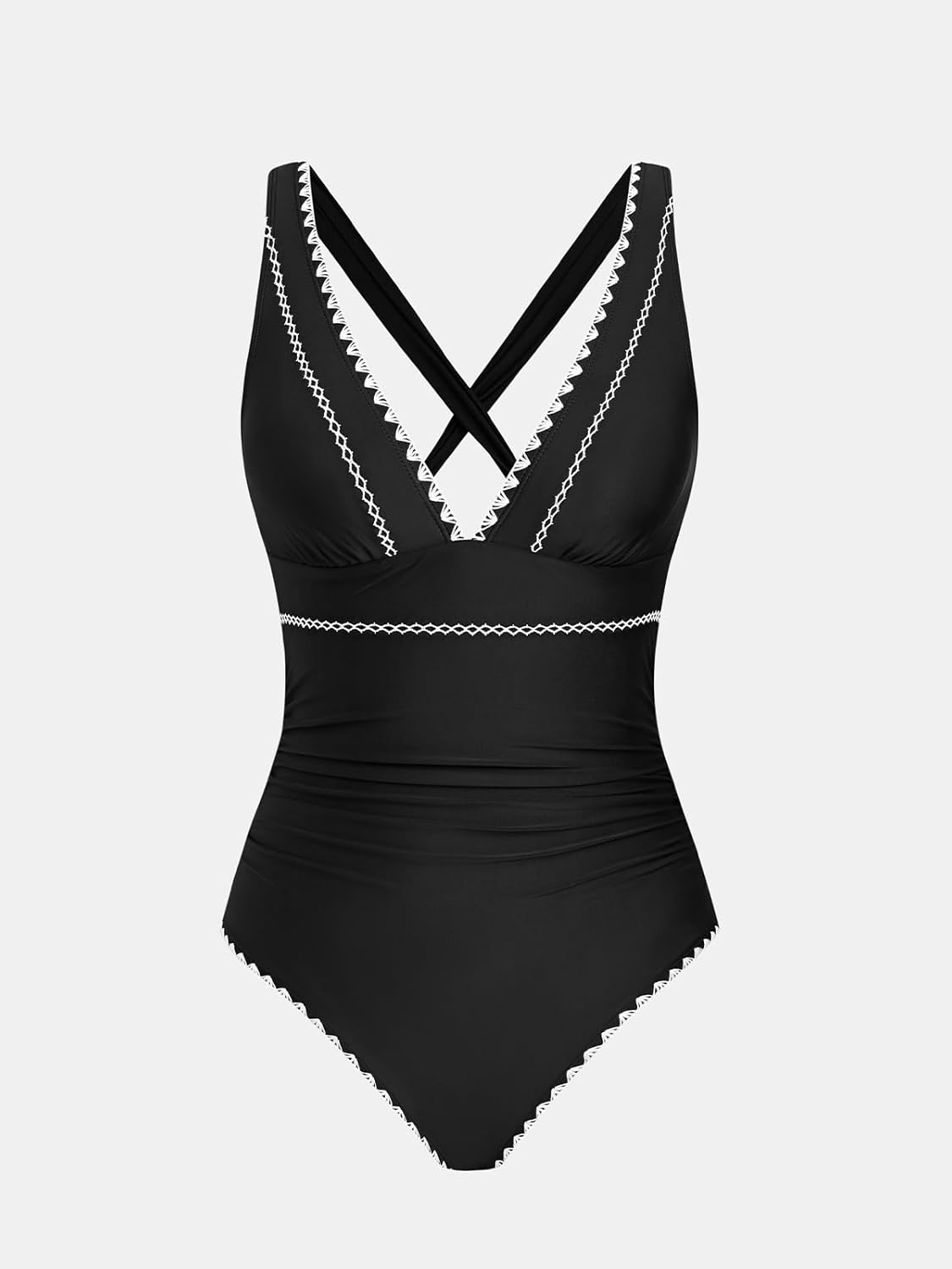 CUPSHE Women's One Piece Swimsuit V Neck Shell Stitched Bathing Suit Adjustable Crisscross Strappy Ruched Swimwear - Image 6