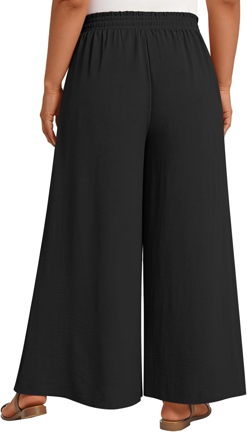LONGYUAN Womens Plus Size Wide Leg Casual Palazzo Pants with Pockets 1X-5X - Image 4
