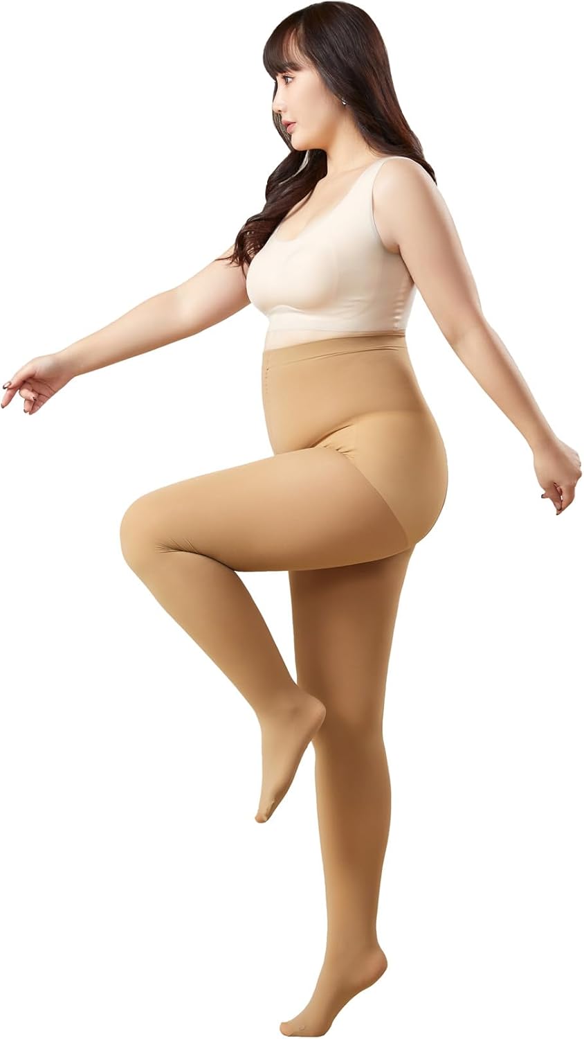 MOOCHI 2 Pairs Women's Plus Size Opaque Tights Control Top High Waist Ultra Soft Elastic - Image 3