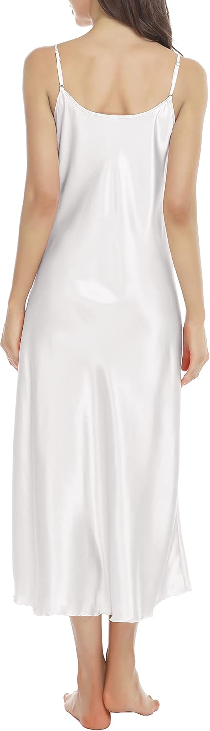 Lovasy Women Satin Nightgown Sexy Lingerie Long Slip Dress V Neck Sleepwear Nightdress S-XXL - Image 4