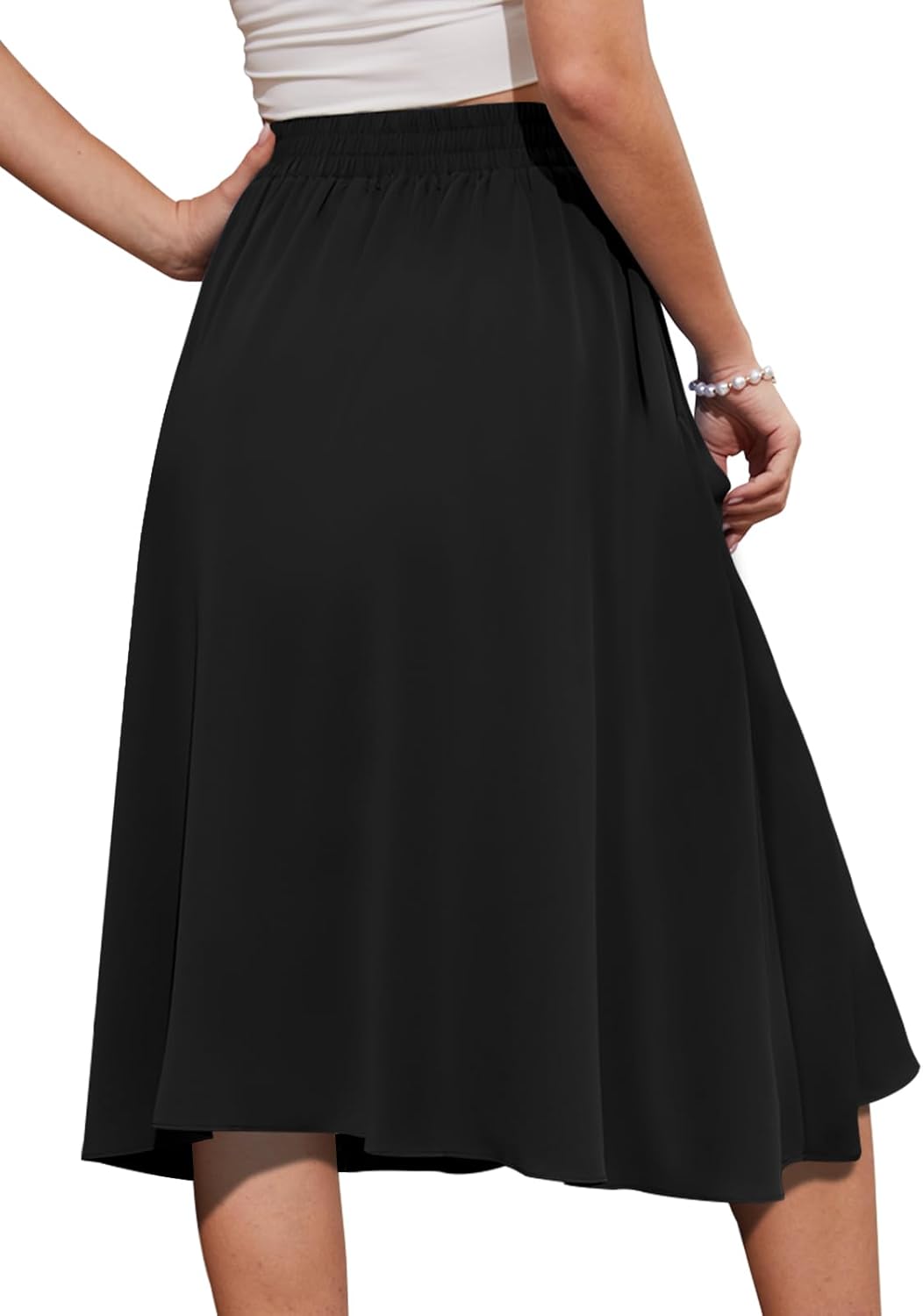 Yincro Women's A-Line Midi Skirt with Pockets High Waist Flared Below The Knee Skirts - Image 2