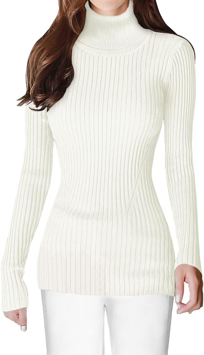 v28 Turtleneck Ribbed Sweaters for Women Cute Sexy Knitted Warm Fitted Sweater - Image 2