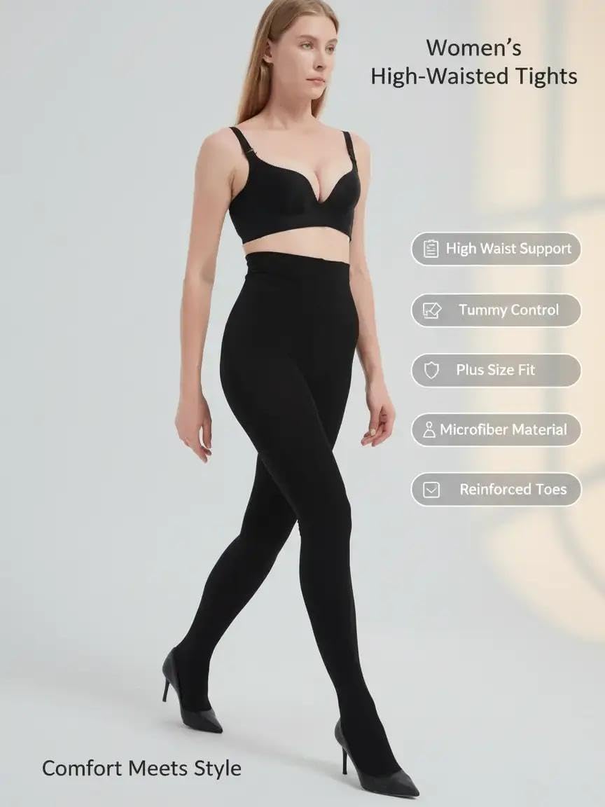 oeat Women's Opaque Fleece Lined Tights - Winter Thermal Tights with Control Top - Image 2