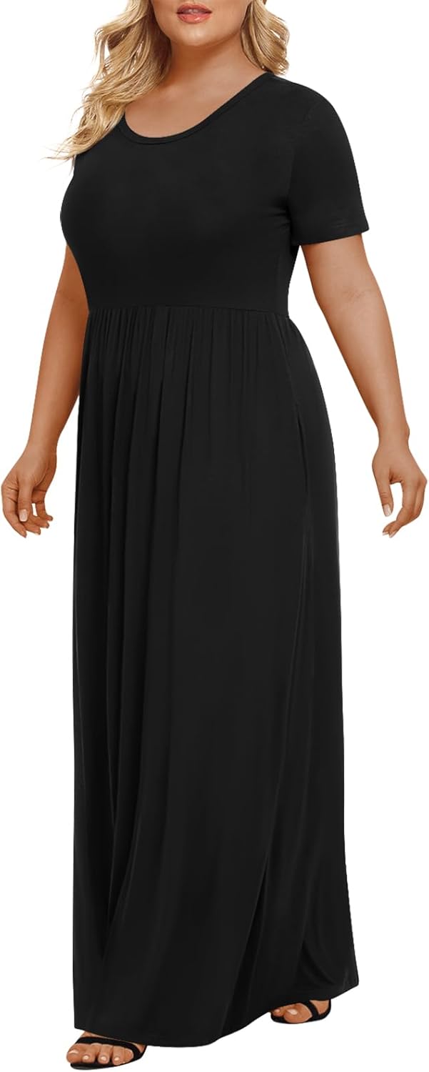 LONGYUAN Women's Plus Size Maxi Dresses for Curvy Women Summer Short Sleeve Casual 2026 Long Dress XL-6XL - Image 2