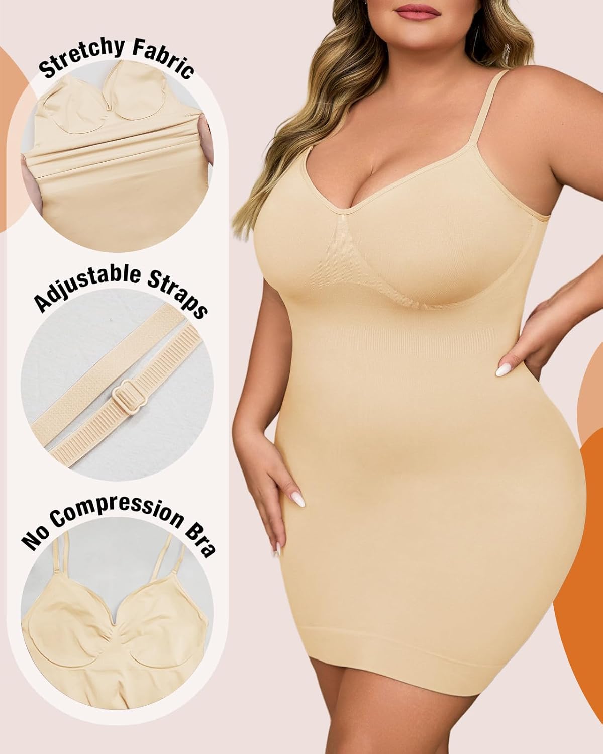 Shapewear Slip Dress for Women Under Dress Seamless Tummy Control Slip Dress Plus Size Smoothing Cami Dress Slips - Image 4