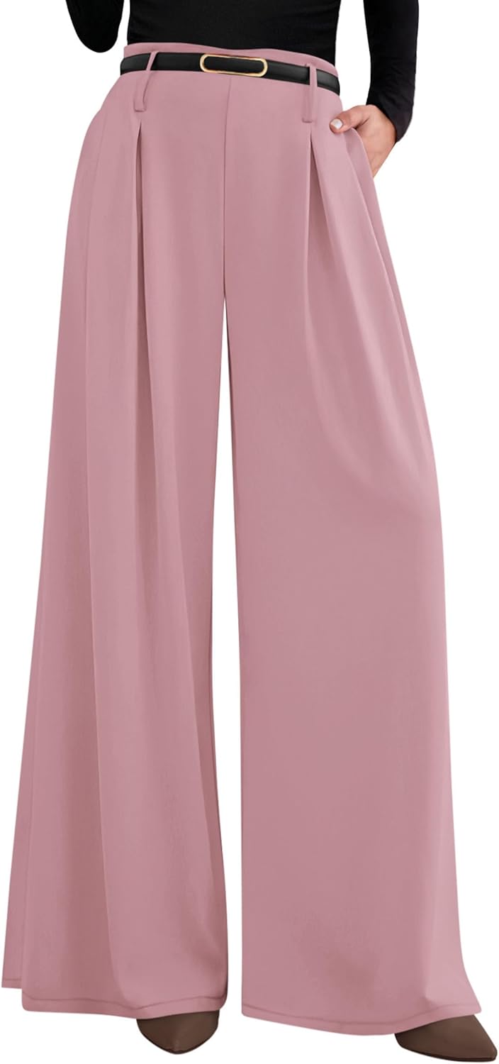 PRETTYGARDEN Womens Wide Leg Trousers 2026 Elastic High Waisted Dress Pants Pleated Slacks Flowy Business Work Palazzo Pants
