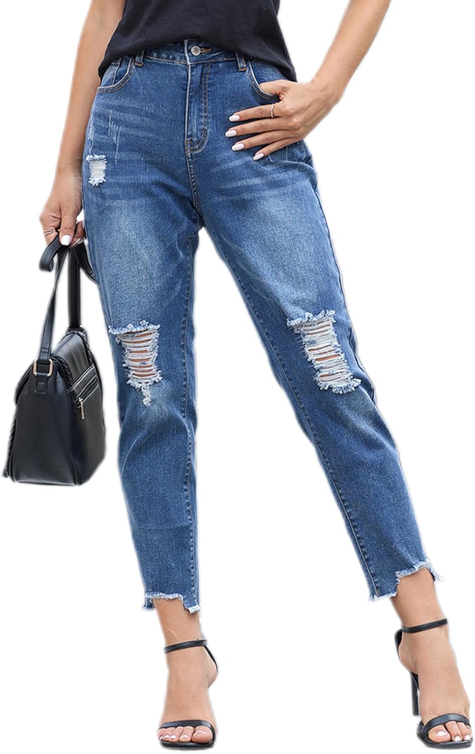 Sidefeel Women's Boyfriend Jeans Stretchy Ripped Distressed Zimbaplatinum Denim Pants Size 4-18 - Image 6