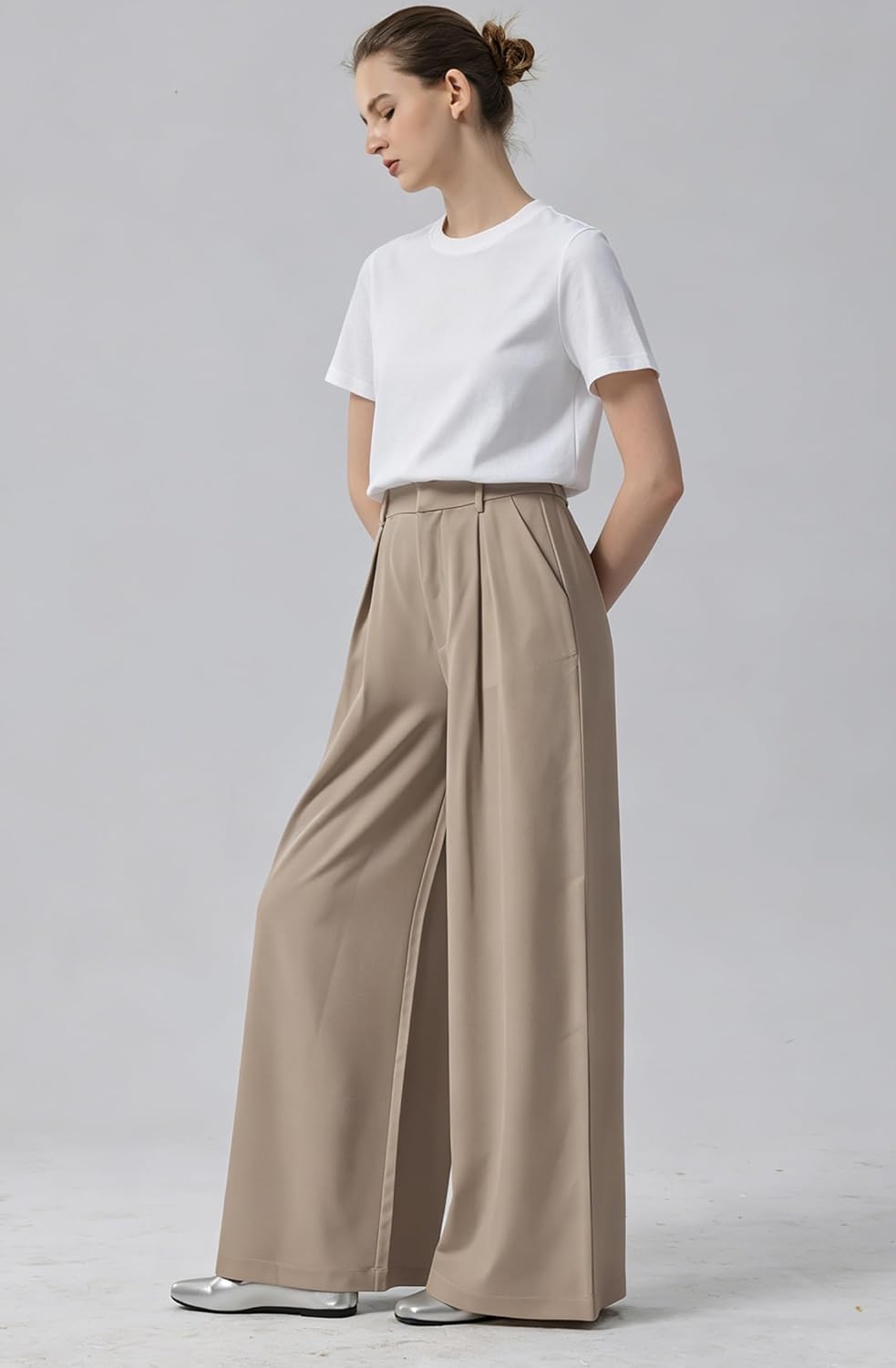 Tronjori Women High Waist Casual Wide Leg Long Palazzo Pants Trousers Regular Size - Image 3