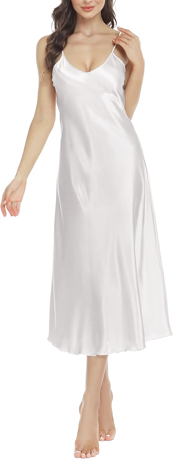 Lovasy Women Satin Nightgown Sexy Lingerie Long Slip Dress V Neck Sleepwear Nightdress S-XXL - Image 6