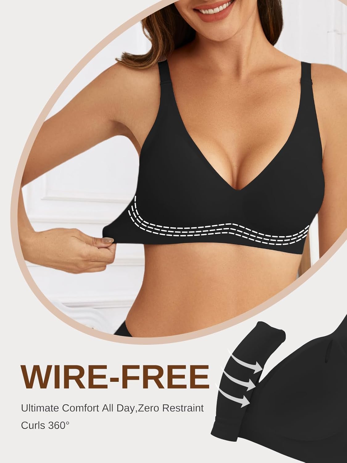 Womens Wireless Bras Comfort Push Up Bra No Underwire Bra Full Supportive Bralette Everyday Plunge Seamless Tshirt Bras - Image 3
