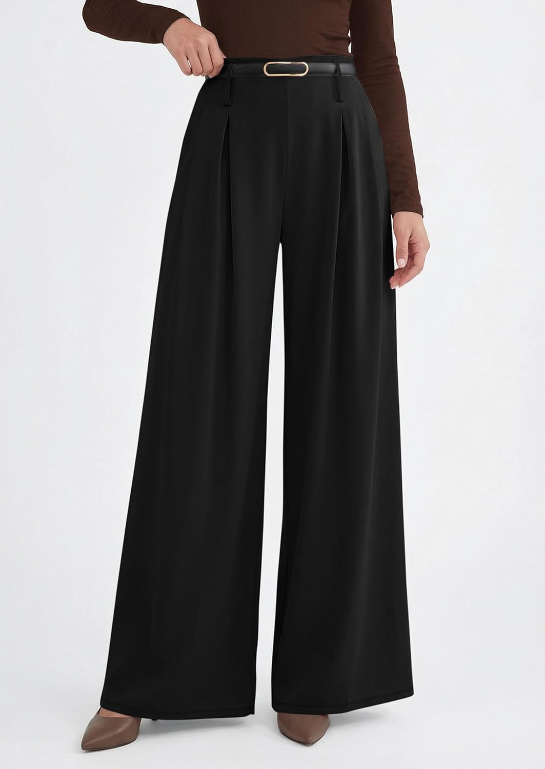 PRETTYGARDEN Womens Wide Leg Trousers 2026 Elastic High Waisted Dress Pants Pleated Slacks Flowy Business Work Palazzo Pants - Image 4
