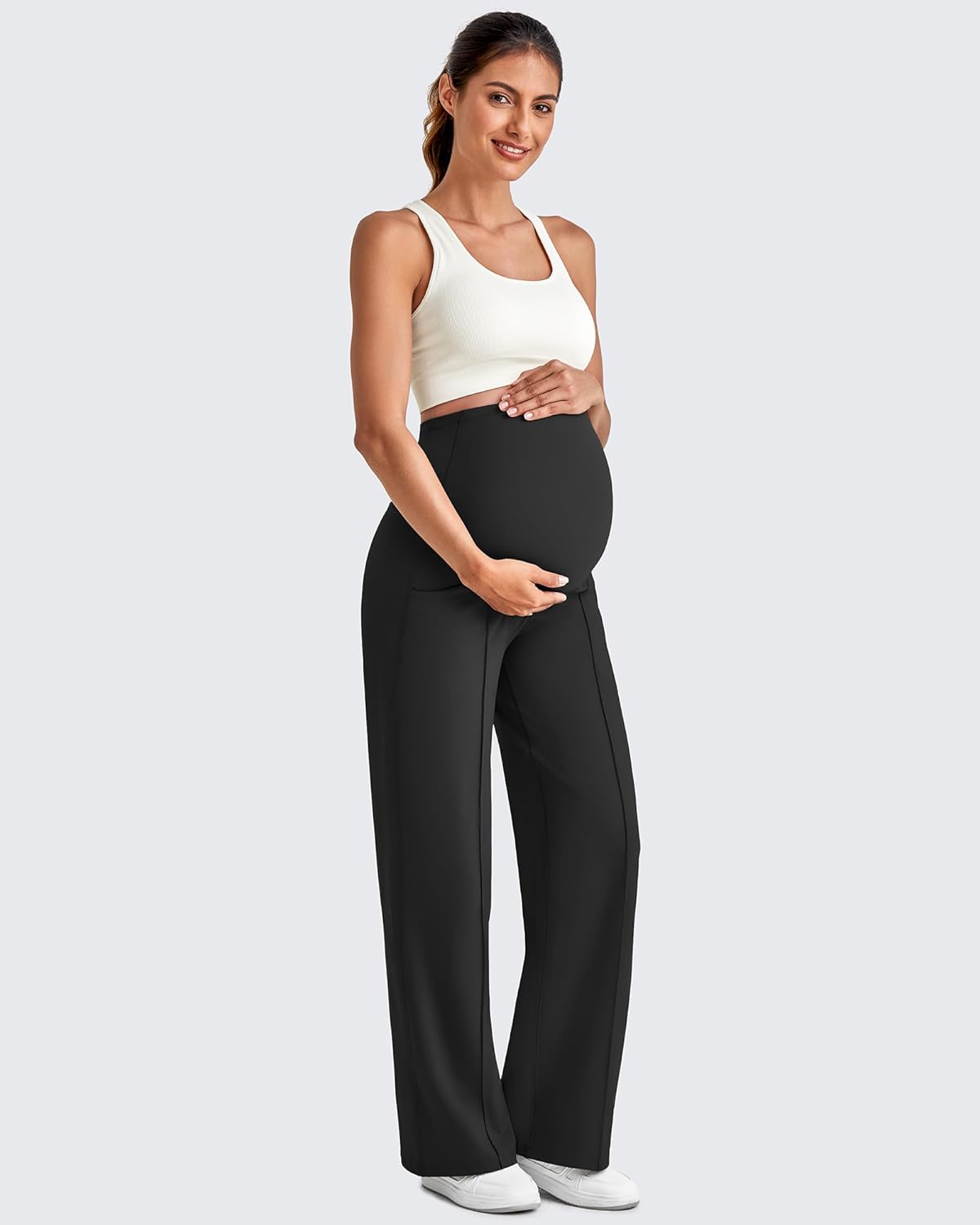 G4Free EverGoing Maternity Dress Yoga Pants with Pockets Over The Belly Stretchy Work Slack Pregnancy Wide Leg Trousers - Image 2