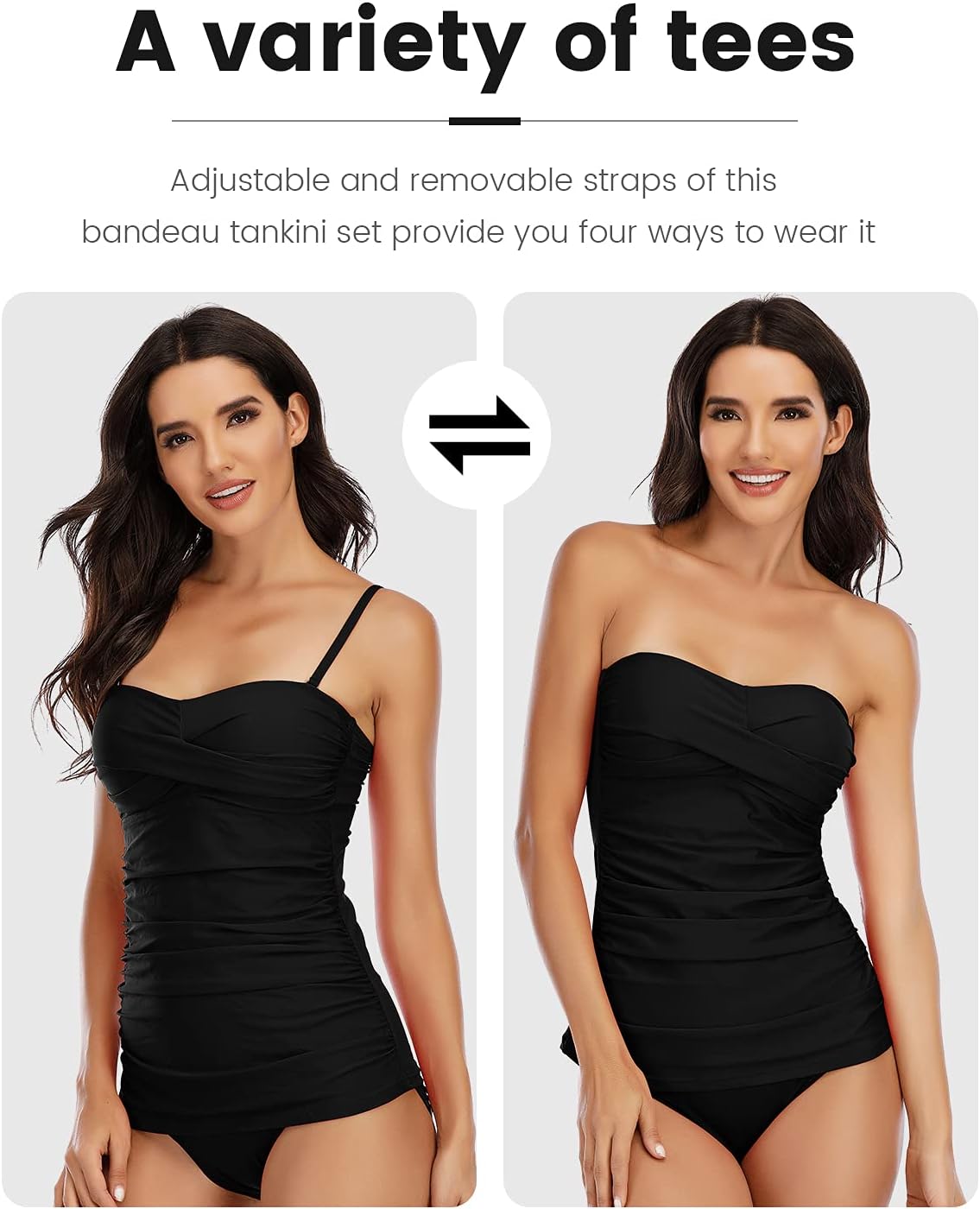 Shuangyu Two Piece Swimsuit for Women, Ruched Tummy Control Tankini Sets with Twist Front, Modest Bathing Suits for Beach - Image 2