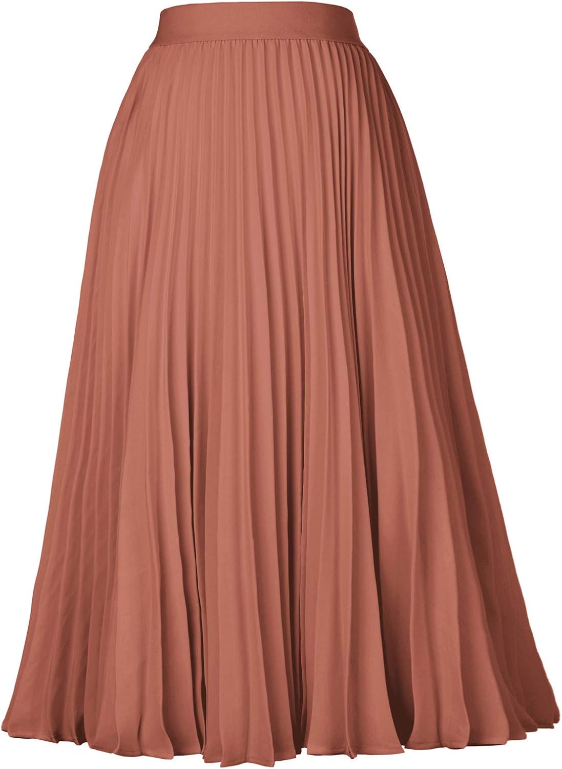 GRACE KARIN Pleated Midi Skirt for Women,Summer Chiffon Elastic High Waist Knee Length Skirts, Swing A-Line Boho Outfits - Image 5
