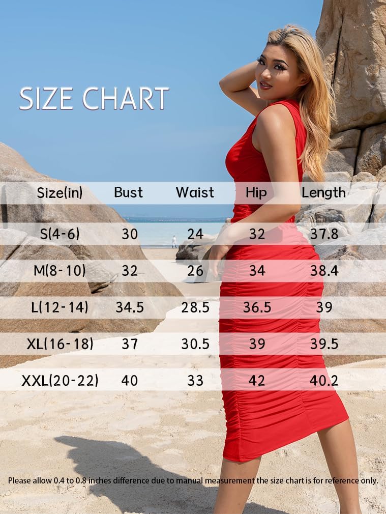LAGSHIAN Women's Sexy Bodycon One Shoulder Sleeveless Ruched Midi Club Party Dress - Image 8