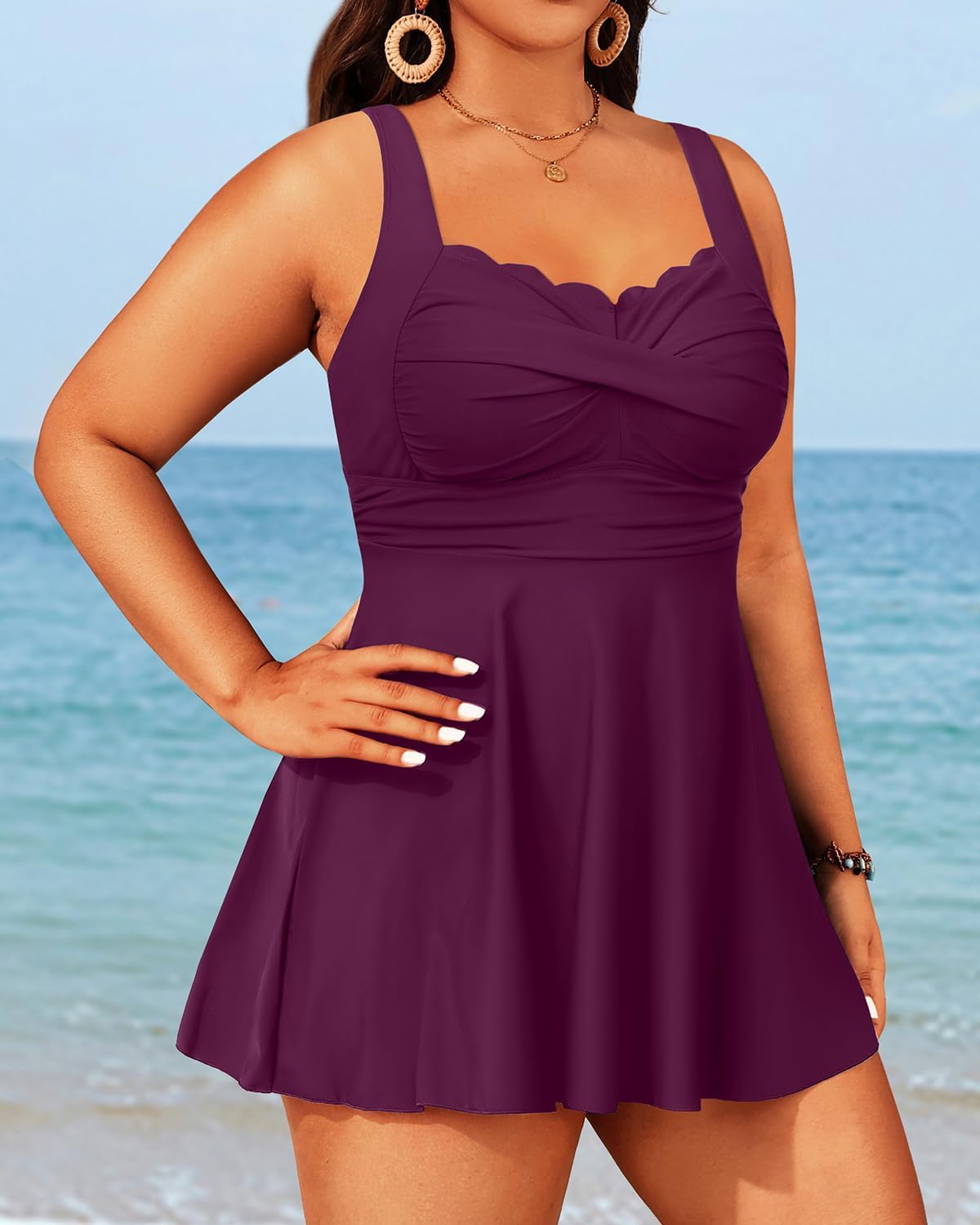 Aqua Eve Plus Size Swim Dress - Two Piece Tankini Tummy Control Bathing Suit with Shorts 2025 Swimsuit - Image 4