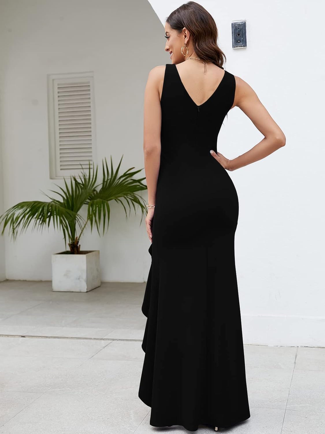 FQA Formal Evening Dresses for Women Elegant Evening Party Prom Dress Long Sexy V Neck Sleeveless Split Wrap - Image 4