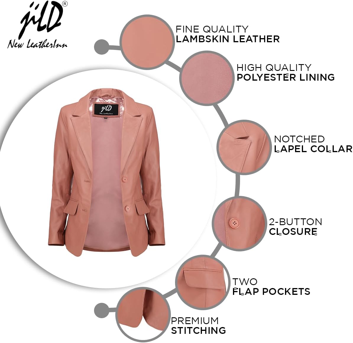 Jild Classic 2-Button Lambskin Leather Blazer Women - Casual Coat Long Sleeves Suit Style Leather Jacket Women - Image 5