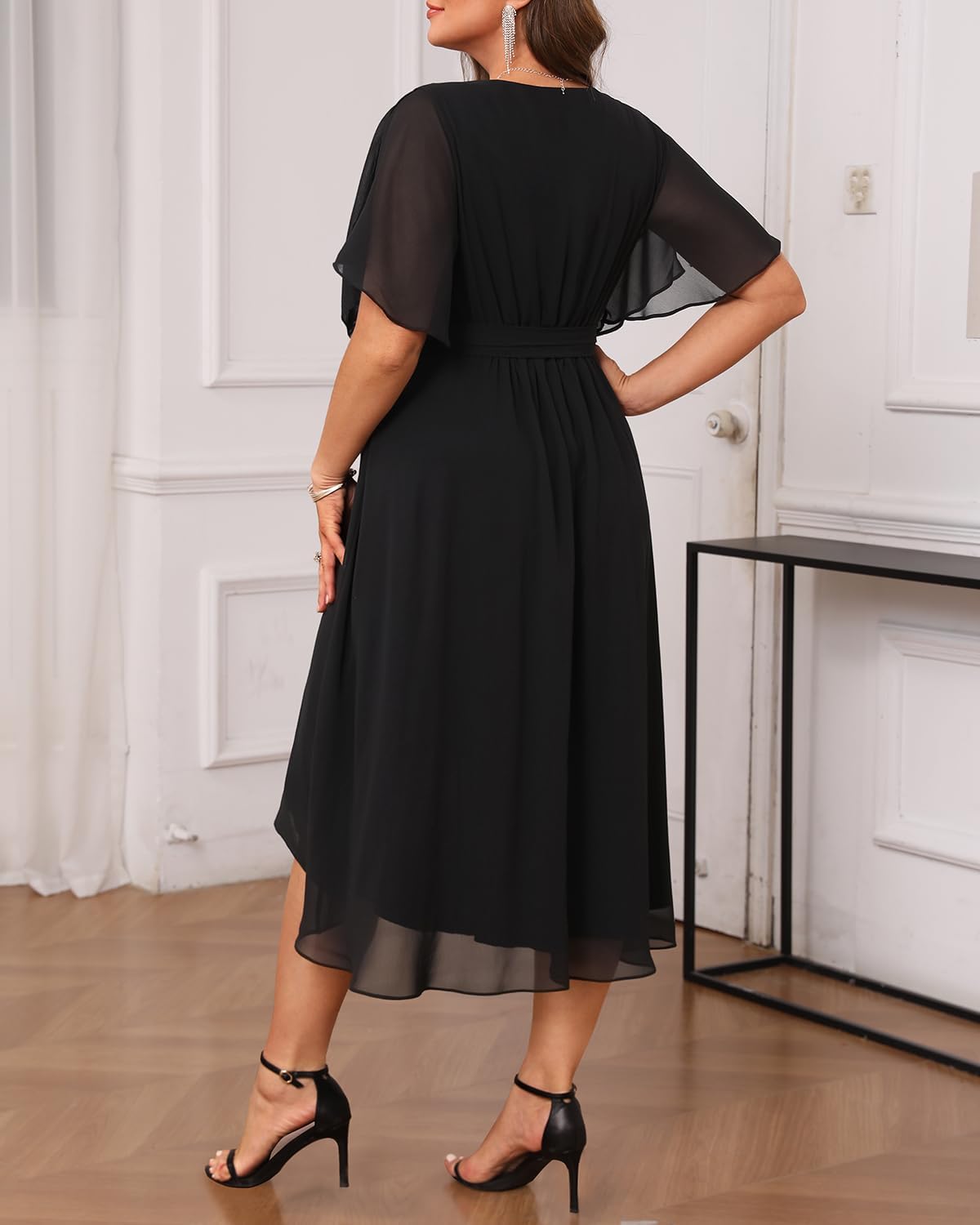 Talisea Plus Size Dresses Wedding Guest - Formal Cocktail Chiffon V Neck Short Sleeve High Low Dress Curvy Women - Image 3