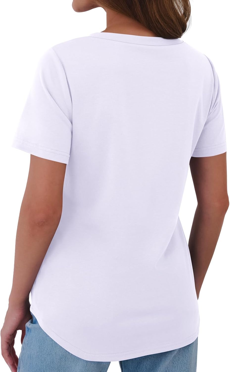 GKBK Womens T Shirts V Neck Short Sleeve Cotton Tops Summer Curved Hem Trendy Basic Tee Shirt S-XXL - Image 6