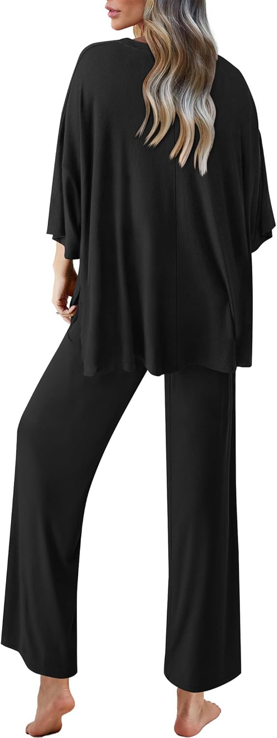 Ekouaer Lounge Sets for Women Pajamas Set Short Sleeve Tops and Long Pants Soft 2 Piece Outfits with Pockets S-XXL - Image 4