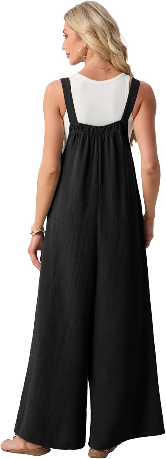Lepunuo Womens Casual Jumpsuits Summer Boho Wide Leg Rompers Sleeveless Overalls Pleated Jumpers with Pockets - Image 5